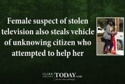 Female suspect of stolen television also steals vehicle of unknowing citizen who attempted to help her