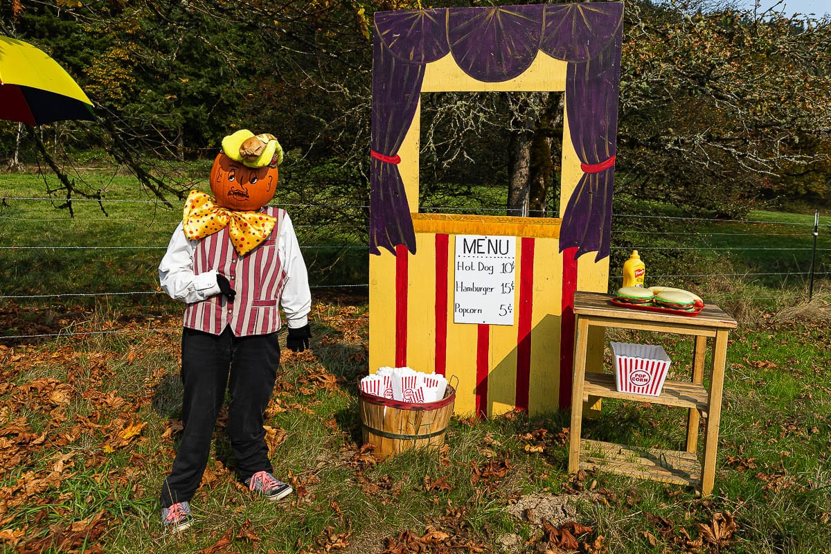 This gentleman would love to sell you some popcorn and other treats at Pomeroy Farm. Photo by Mike Schultz