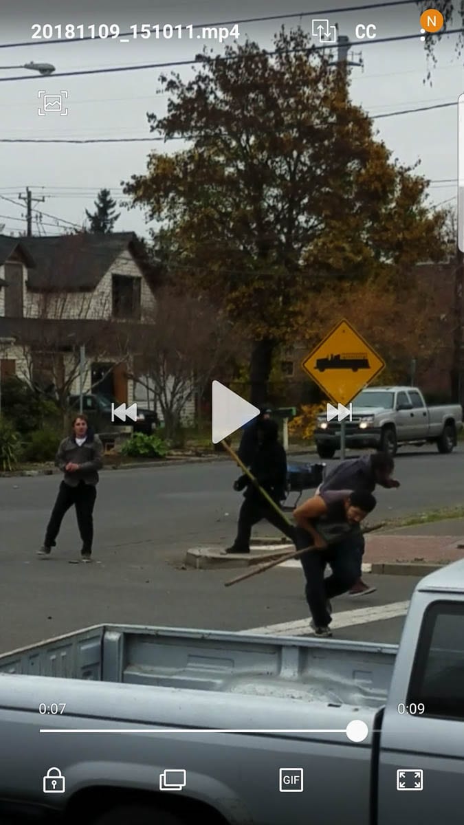 A screenshot of video Joe Newsome took during an altercation between homeless people outside his home in Vancouver. Photo courtesy of Joe Newsome