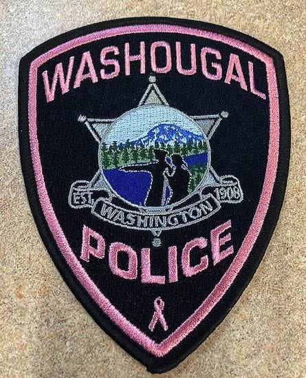 The Washougal Police Department joins three other police departments in supporting Breast Cancer Awareness Month. Pink patches can be purchased at the city of Washougal Police Department during normal business hours (9 a.m.-5 p.m.). Only cash will be accepted ($10 each). Photo courtesy of Washougal Police Department