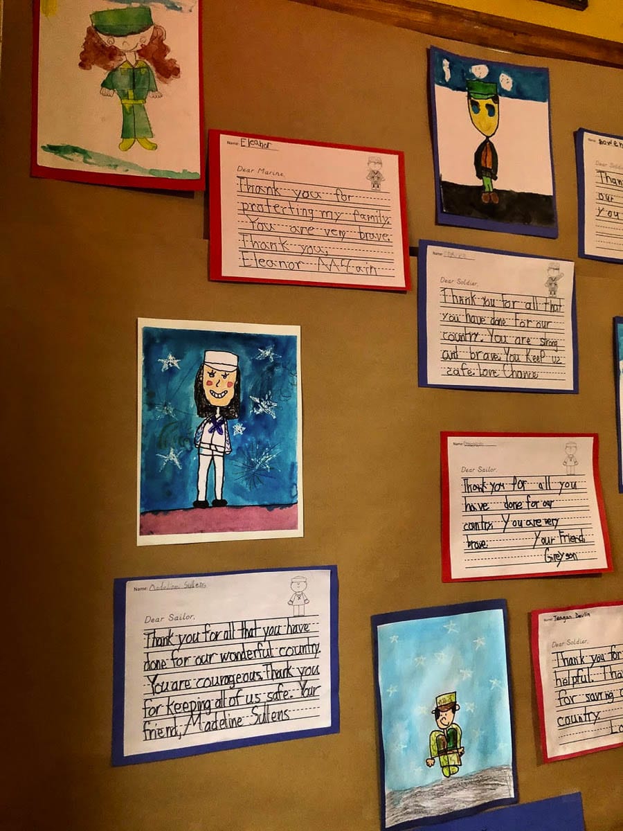 Seasons Coffee Shop put up an entire wall of artwork and letters from students at Union Ridge Elementary. Photo courtesy of Ridgefield School District