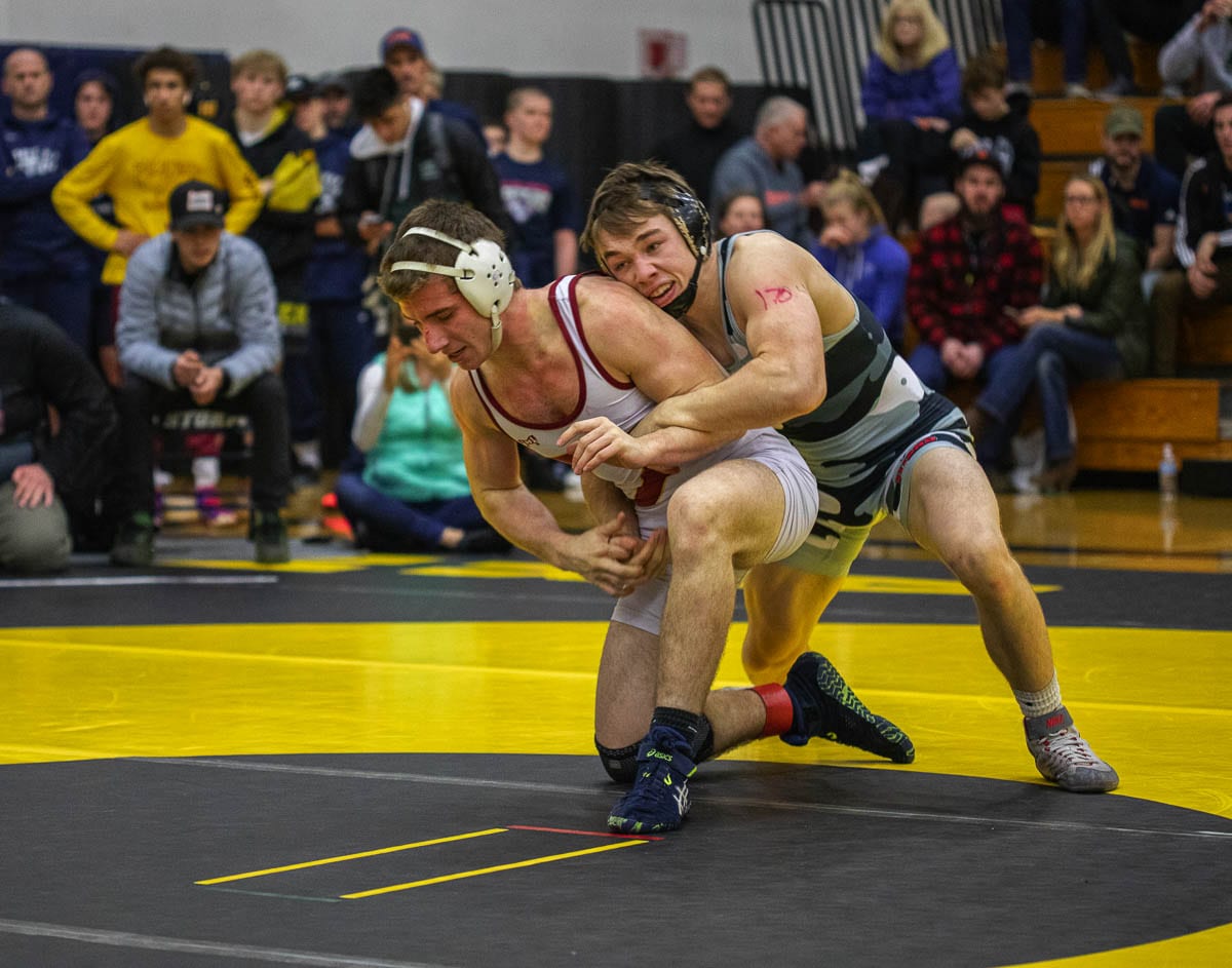Kyle Brosius, right, of Union was one of four Clark County wrestlers to win at Pac Coast last year. (This photo is from the Clark County Championships.) He would go on to win a state championship. Photo by Jacob Granneman