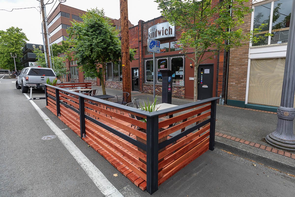A parklet outside City Sandwich in downtown Vancouver went up after restrictions on dine-in service during the pandemic. Photo by Mike Schultz