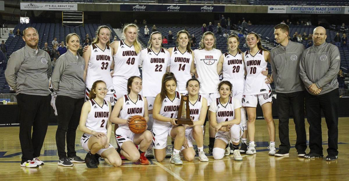 The Union girls basketball team finished fifth, earning a trophy at state for the first time in program history. This was one of the last high school sporting events to be played in 2020. Photo courtesy Heather Tianen