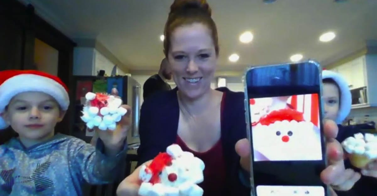 Kayla Mitchell with her sons, Jaden and Ronin, decorated Santa cupcakes. Photo courtesy of Ridgefield School District