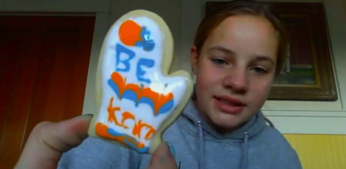 ASB Leadership student, Elizabeth Jones, made a "Be Kind" mitten cookie. Downloadable file: Kayla Mitchell with her sons, Jaden and Ronin, decorated Santa cupcakes. Photo courtesy of Ridgefield School District