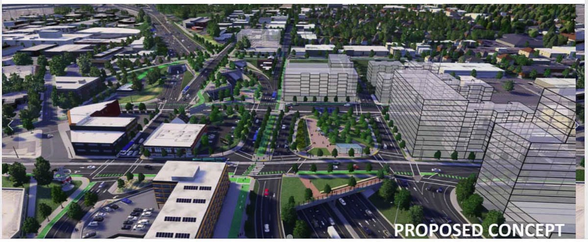 Many highway cover options include a mix of public open spaces and real estate development where a combination of public and private funding paid for the construction, and shared future maintenance and governance. Graphic by RQIP