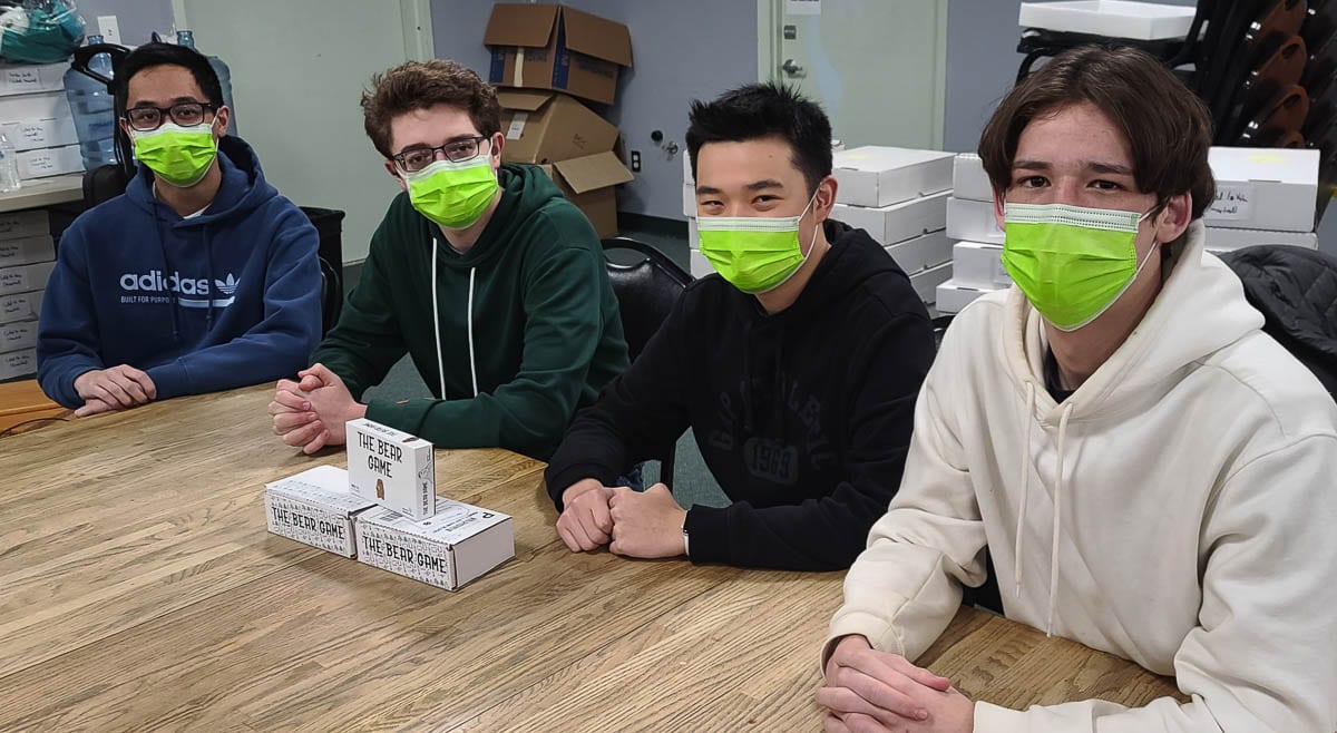 Steven Nguyen, Colton Harris, Austin Lee, and Joshua Helm created, designed, and marketed a new card game, The Bear Game, that is available. What started as a project during the summer is now a product at the local game shop BatCave Games in east Vancouver. Photo by Paul Valencia