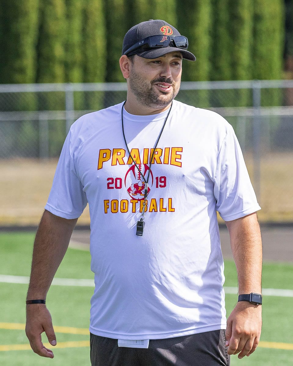 Prairie football coach Mike Peck, shown here prior to the 2019 season, said he was stunned Wednesday night when the WIAA announced football practice could start as early as Feb. 1. Photo by Mike Schultz