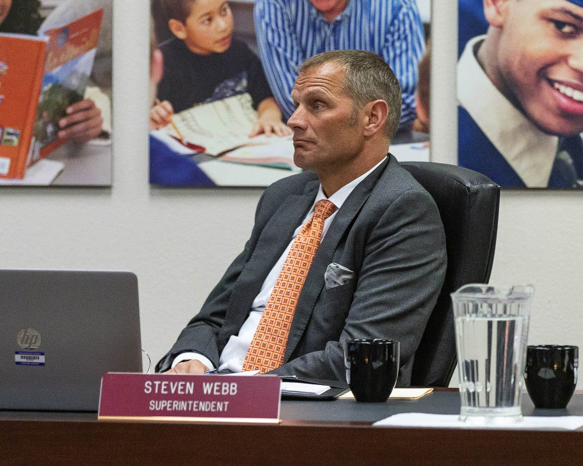 Vancouver Public Schools Superintendent Steve Webb, pictured at a meeting in 2019, is set to retire at the end of June. File Photo