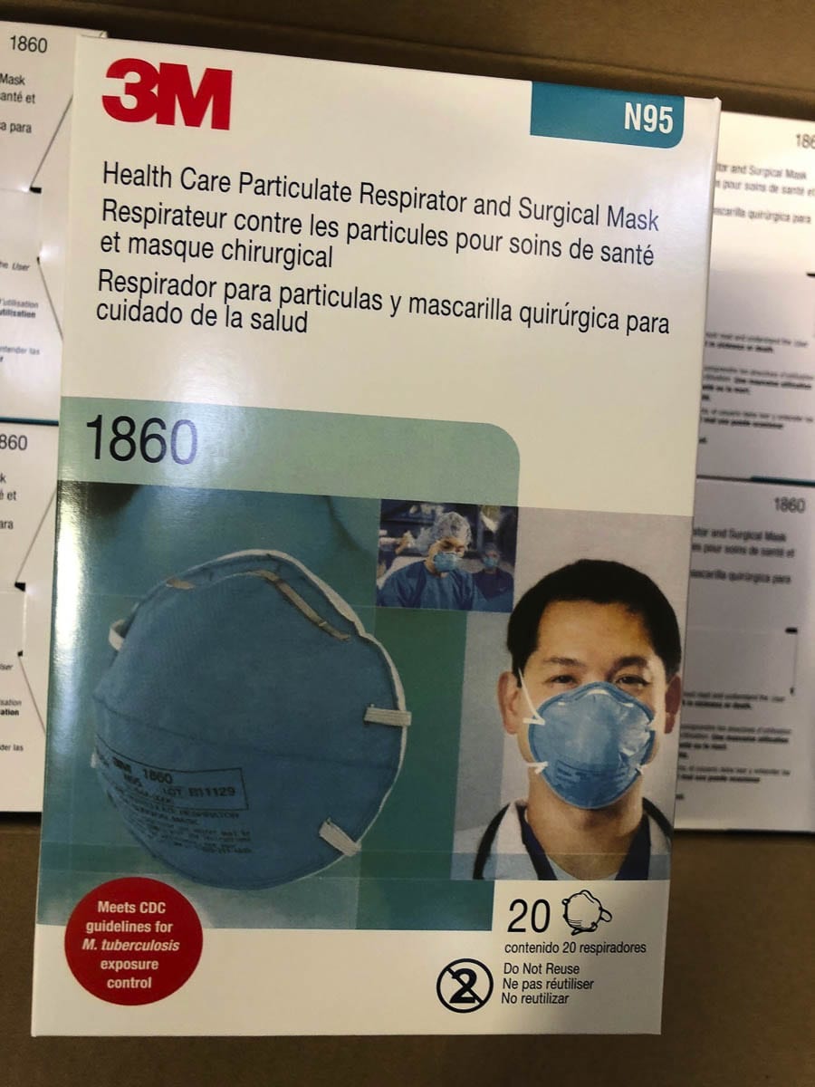 Boxes of counterfeit N95 masks looked nearly identical to legitimate ones from 3M. Photo courtesy Washington State Hospital Association