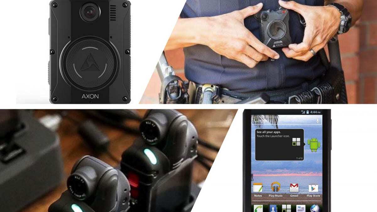 There are three major body camera vendors, including (from left to right) Visual Labs, Axon, and Reveal. Photos courtesy Clark County Sheriff’s Office