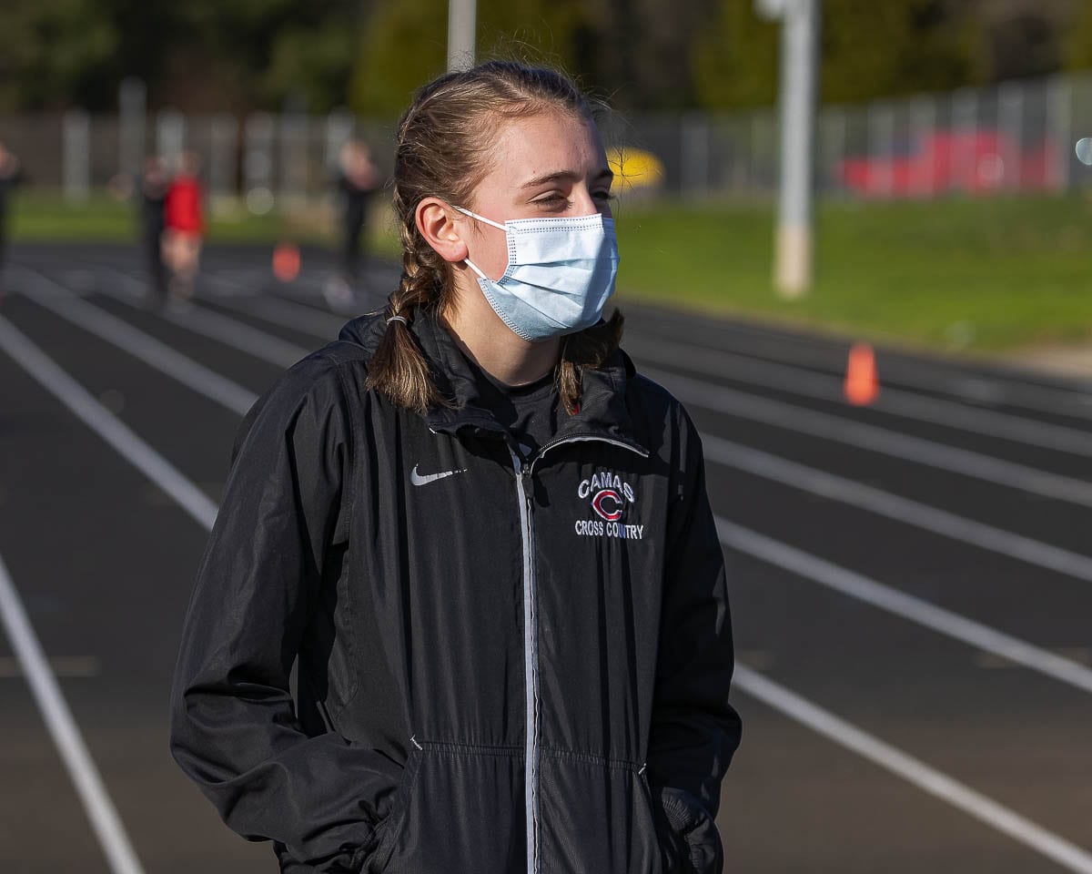 Gracie Buzzell helped Camas win by one point in her team’s first race of the season. Buzzell said it was a bit nerve-racking to be racing for the first time in a year-and-a-half. Photo by Mike Schultz