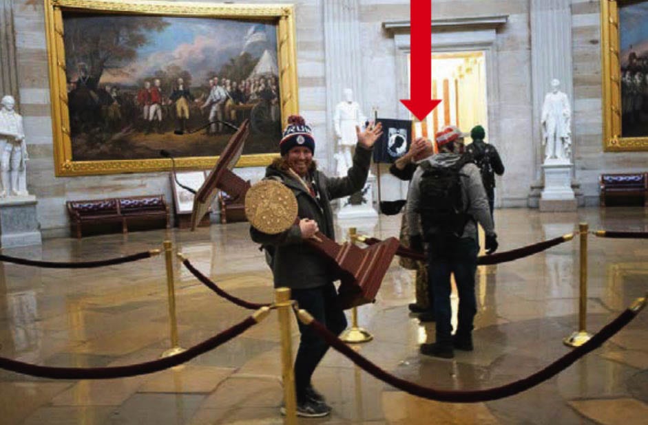 Jeffrey Grace, 61, of Battle Ground can be seen in the background of this photo taken during the breach of the U.S. Capitol building. Photo courtesy Federal Bureau of Investigations