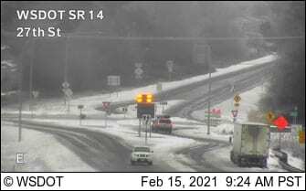 Treacherous conditions prompted WSDOT to re-close SR-14 to all traffic from east of Washougal to the Hood River Bridge on Monday. Image courtesy WSDOT