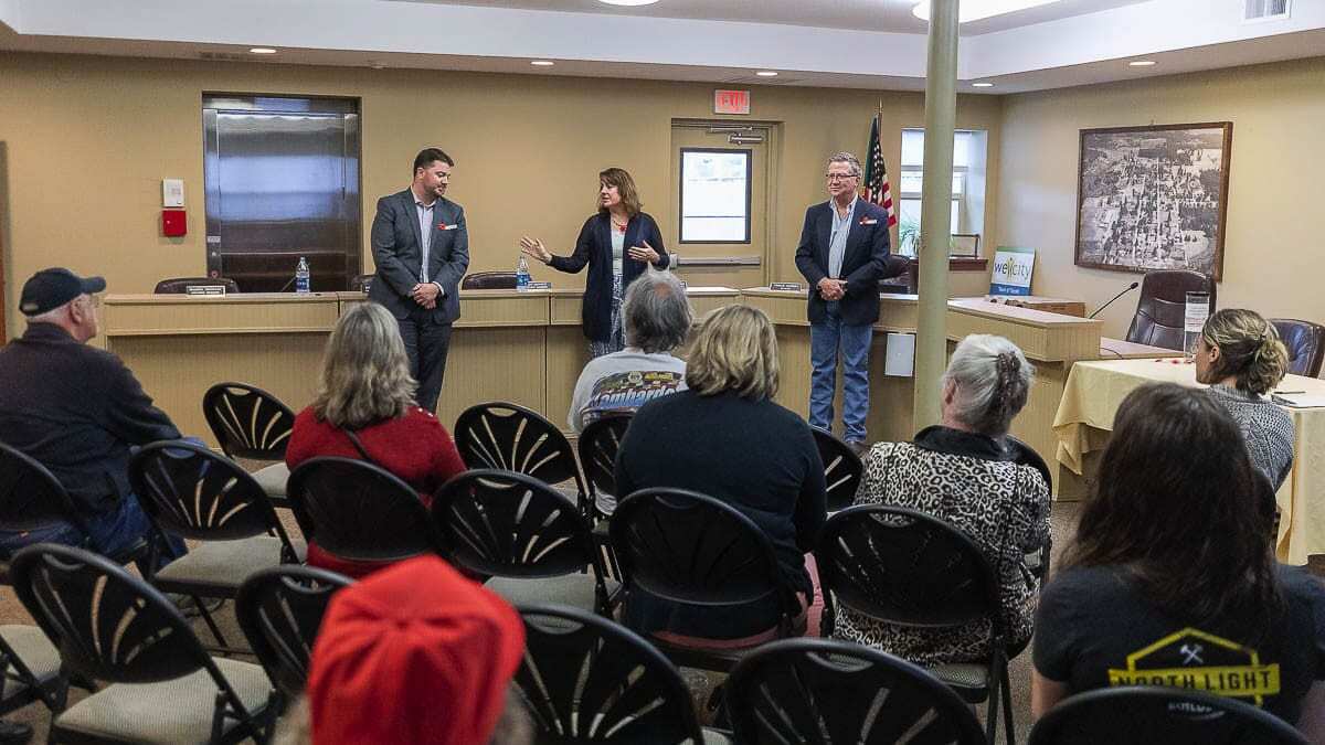 Sen. Ann Rivers and Reps. Brandon Vick and Larry Hoff are shown here at a public meeting in Yacolt in years past. The legislators hosted a 60-minute telephone town hall Monday to discuss COVID relief and reducing taxes during this economic struggle. (File photo)