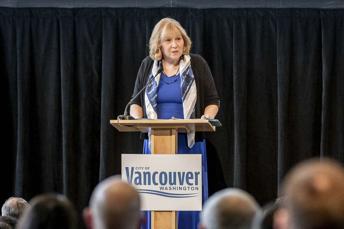 Vancouver Mayor Anne McEnerny-Ogle will deliver the 2021 State of the City Address on March 29. McEnerny-Ogle is shown here delivering a recent year’s State of the City Address. Photo by Mike Schultz