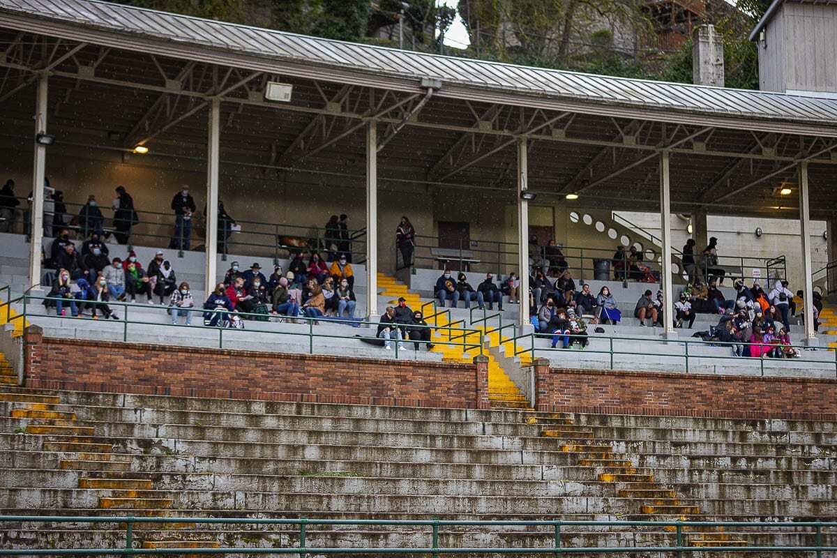 Fans were allowed into Kiggins Bowl on Thursday, the first time spectators could watch a Class 4A and 3A football game this season. Skyview beat Evergreen. Photo by Mike Schultz