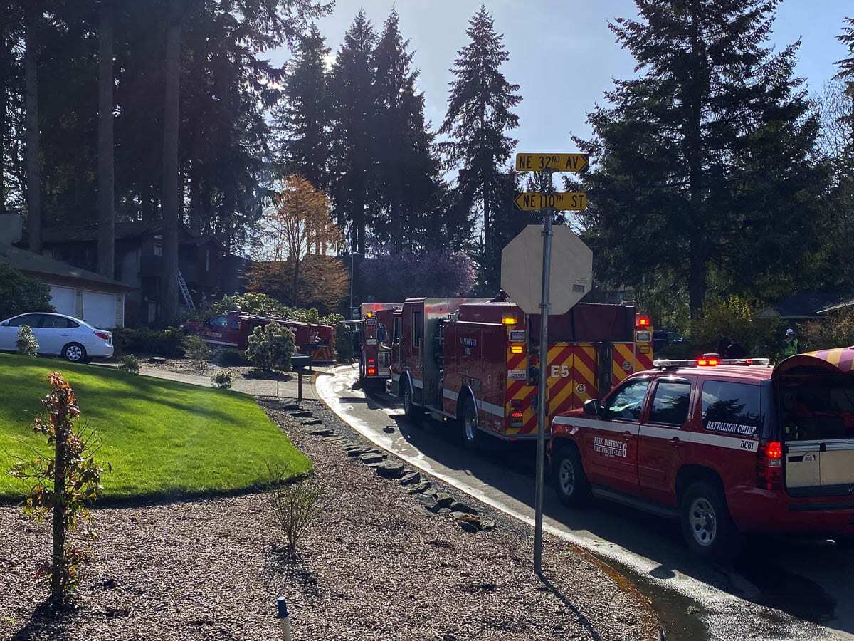 Flames were clearly evident in the second fire, which was called in as crews were mopping up from the first blaze. Photo courtesy of Clark County Fire District 6