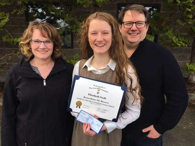 Elizabeth Swift of Ridgefield (center) is seen here with her parents Evangeline and David. Photo courtesy of The Fort Vancouver SAR Chapter