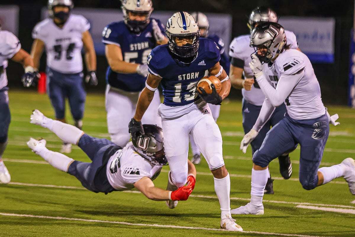 Xavier Owens had a huge night for Skyview. He had an interception that led to a Skyview touchdown, and he scored the game-winning touchdown on a catch in the final minutes. Photo by Mike Schultz