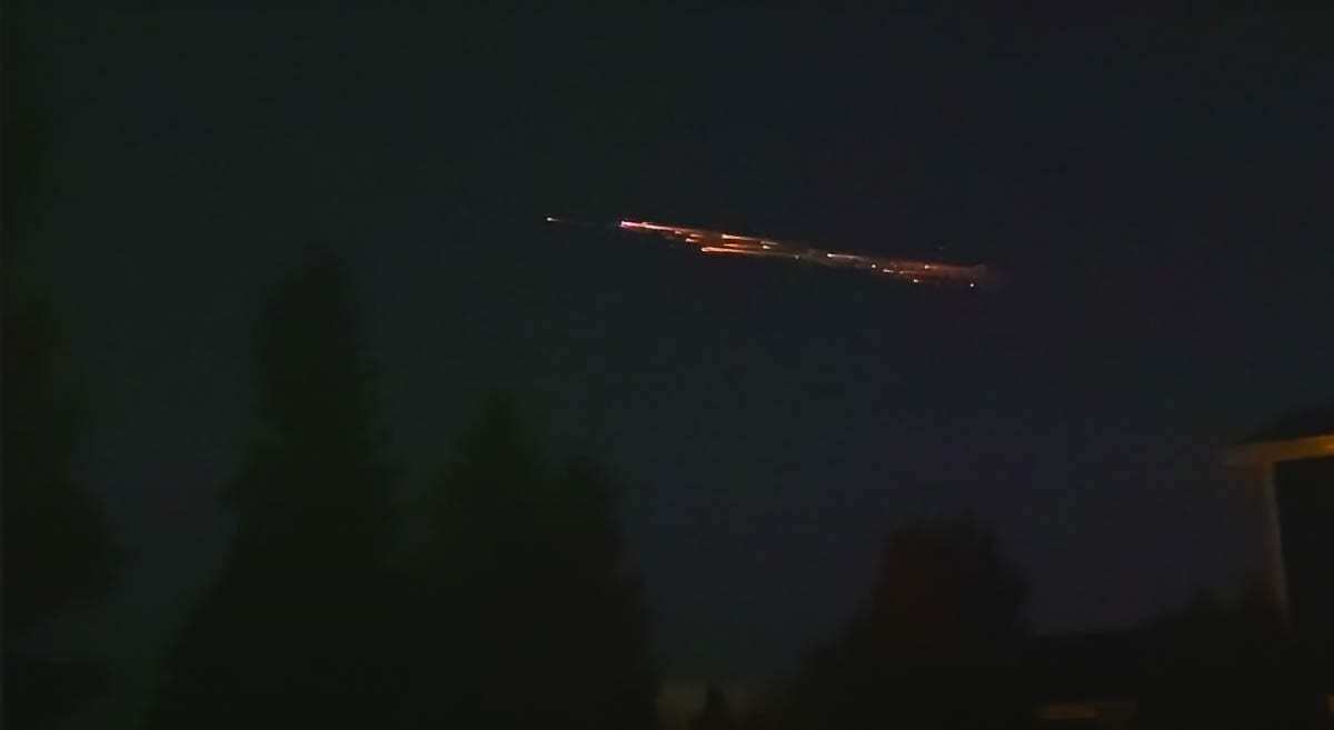 A photo of space debris from a Falcon 9 second stage rocket that burned up after reentering the atmosphere over the Pacific Northwest on Thursday night. Image courtesy Michelle Beckwith/KING 5