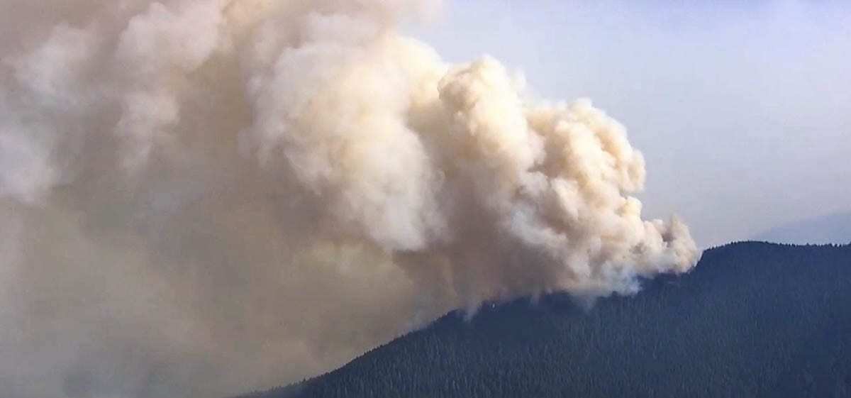 The Big Hollow fire can be seen here from a helicopter burning near Cougar back in September of 2020. The blaze consumed around 25,000 acres. Photo courtesy of of KGW