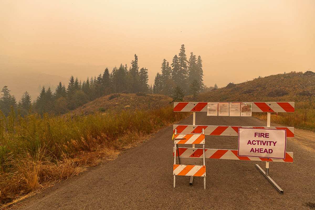 Forest road blocks were set up during the Big Hollow fire at the tail end of 2020’s summer. The smoke created by the fire and others burning up and down the west coast caused Clark County to experience the worst air quality in the world. Photo by Mike Schultz