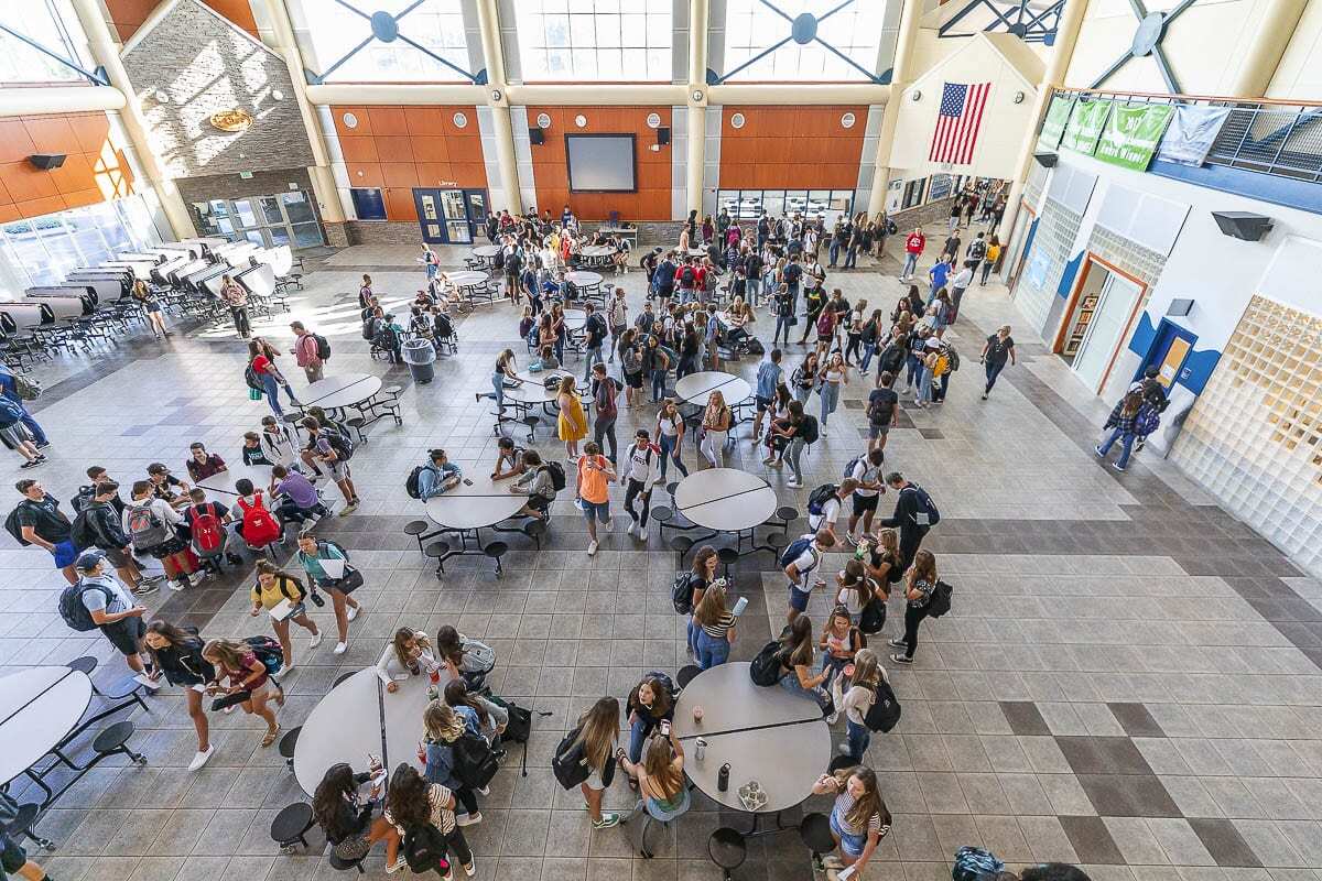 Scenes like this one inside Hockinson High School likely won’t be the norm for quite a while longer, even as in-person learning expands. File photo