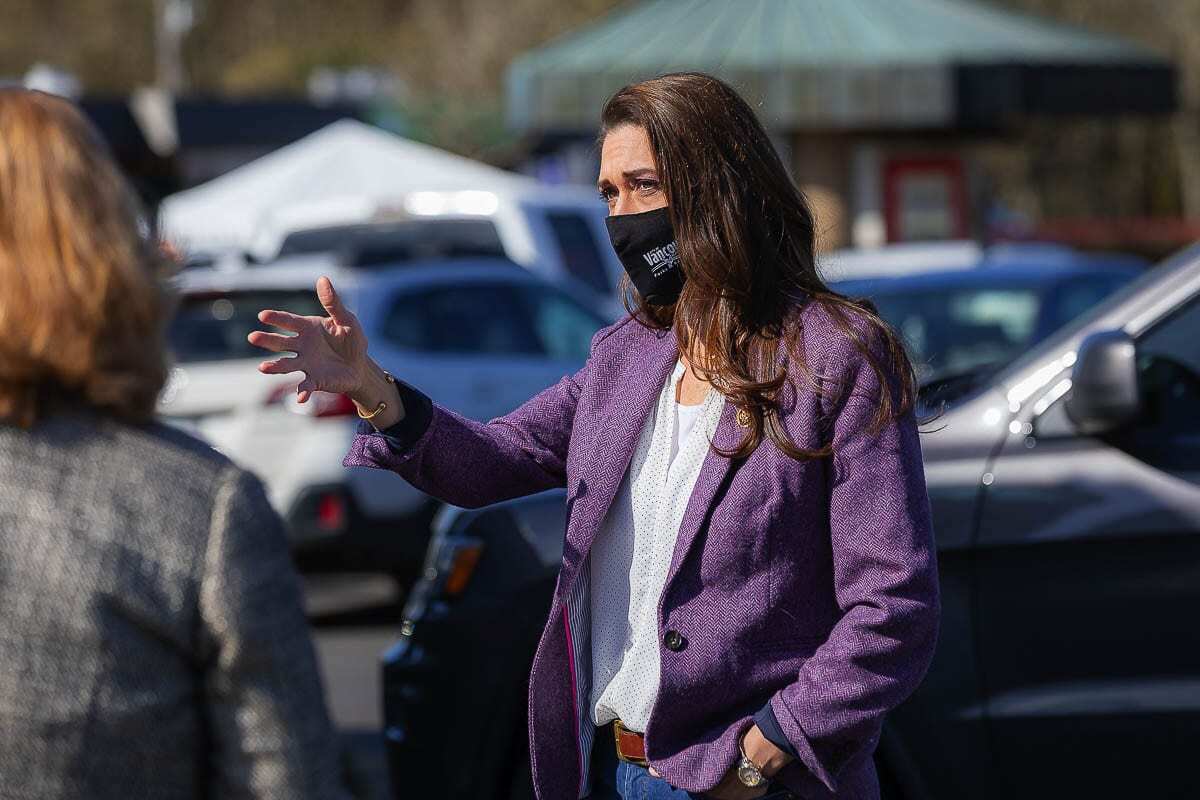 Congresswoman Jaime Herrera Beutler is seen here at Vancouver’s Tower Mall vaccination site off Fourth Plain in April of 2021. Photo by Mike Schultz