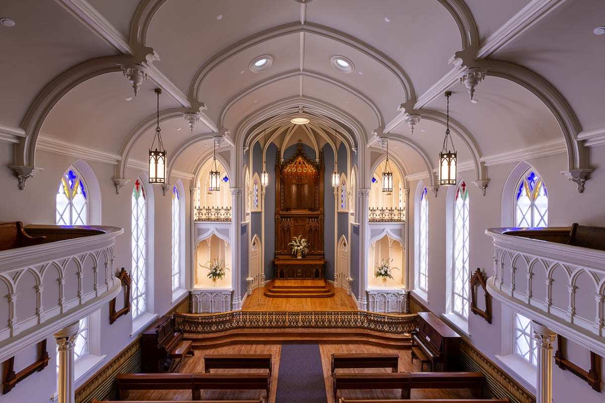 Rehabilitation of the Gothic Revival chapel, designed by Mother Joseph of the Sacred Heart and opened in 1883, began in January 2019 and was completed the following May. Photo courtesy of The Historic Trust