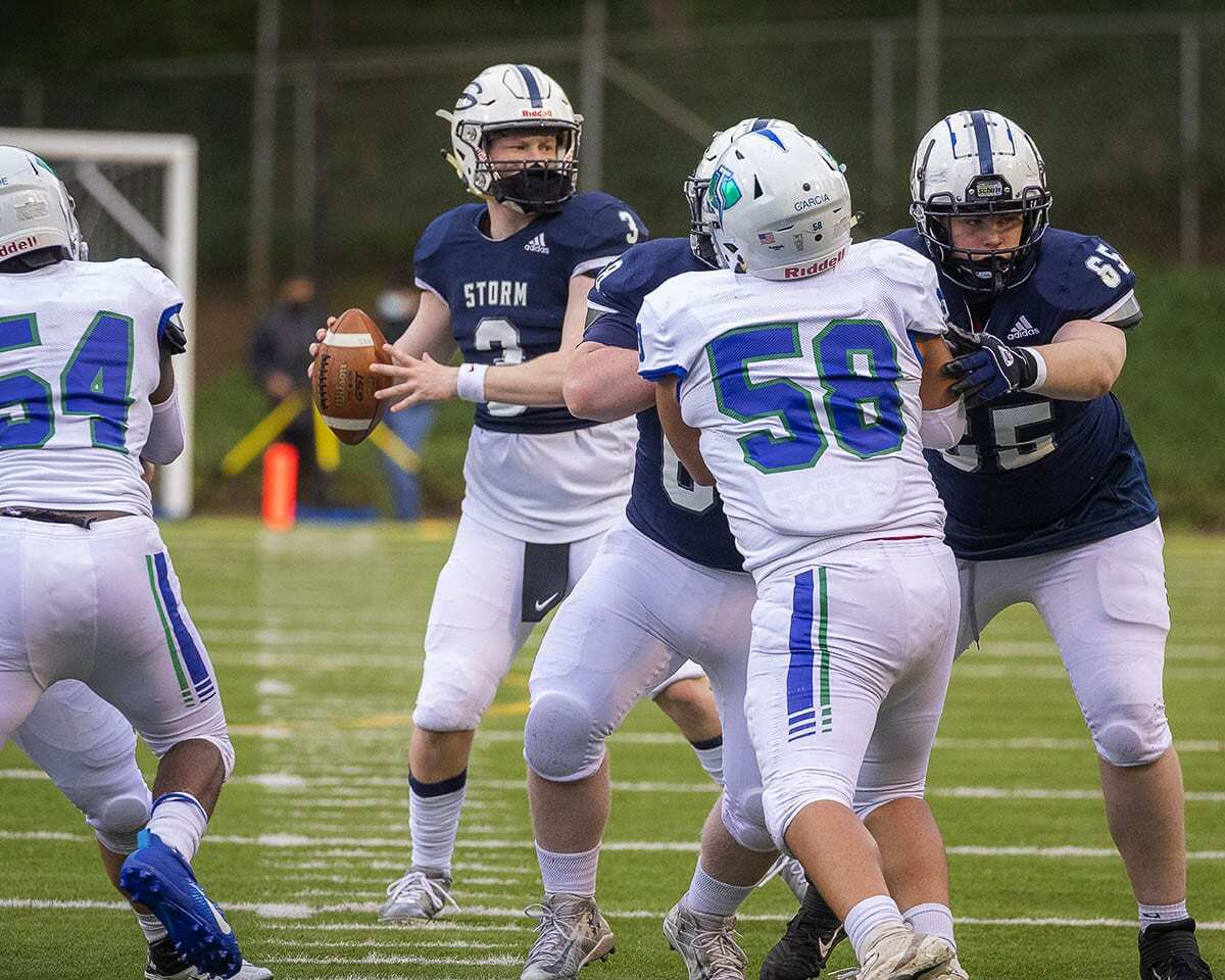 Mason Packer, a former King’s Way Christian football player, moved to Skyview this season and played for a coaching staff he has known most of his life. Photo by Mike Schultz