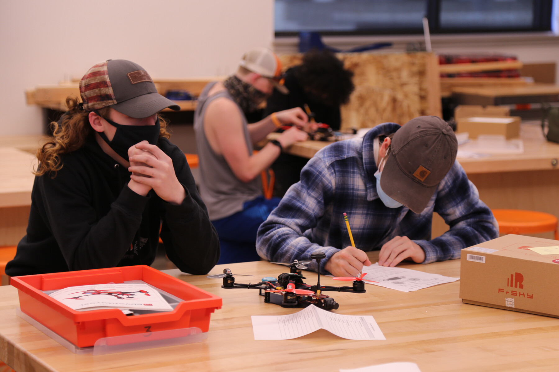 Tucker Alexander and Caden Anderson worked as a team to build a drone in Steve Rinard’s engineering class. Photo courtesy of Ridgefield School District