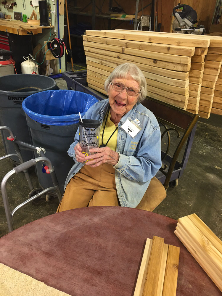 Affectionately known as “Miss Betty,” Betty Eves, age 92, has been volunteering at Friends of the Carpenter since 2014, coming in each weekday. Photo courtesy of Friends of the Carpenter
