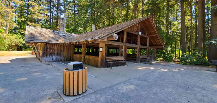 Reservations for picnic shelters, such as this one at Lewisville Regional Park, can be made for 2021 and 2022 beginning today (July 13). Photo courtesy of Clark County Public Works