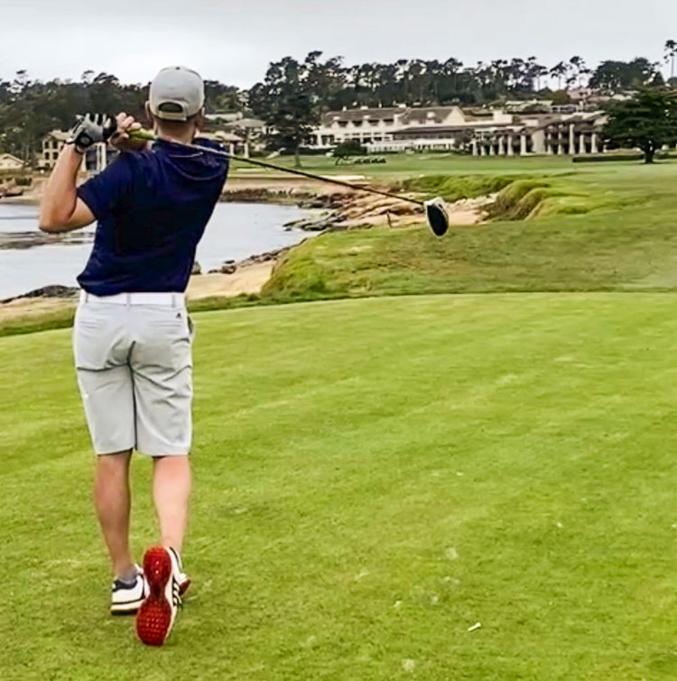 Gary Mills hit the perfect drive on the famous 18th hole at Pebble Beach. Photo courtesy Gary Mills