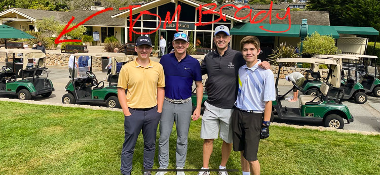 Two father-son combinations with Tom Brady in the background at Pebble Beach Golf Links recently. Aaron Anderson and his son Dax, an incoming sophomore at Union High School, played with Gary and Camden Mills. Camden just graduated from Union. This golf trip was his graduation gift. Photo courtesy Gary Mills