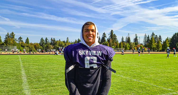 Tanner Beaman is known as a linebacker, but he could see some time at defensive end this season for the Skyview Storm. Photo by Paul Valencia