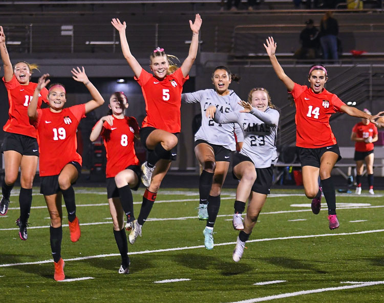 Maya Parman (No. 5) is the captain of the Camas Papermakers, who are looking to return to the state tournament this girls soccer season. Photo courtesy Kris Cavin