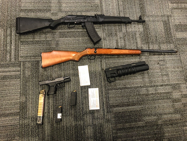 Several firearms, ammunition and accessories were seized including a handgun and ammunition of the same caliber that was used in the shooting. Photo courtesy Clark County Sheriff’s Office