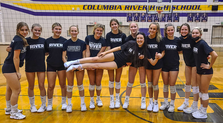 The Columbia River Rapids, shown here earlier in the week practicing for the state tournament, won the Class 2A state title on Saturday, taking down league-rival Ridgefield in four sets. Photo by Paul Valencia
