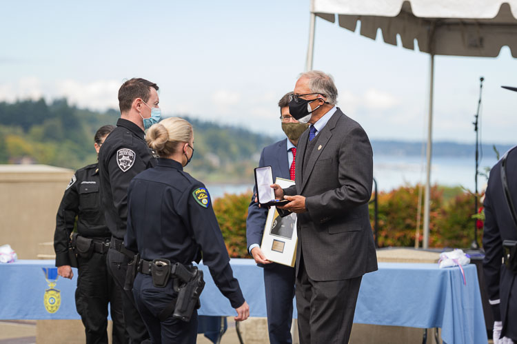 The Washougal Police Department and the City of Washougal are proud to announce that Officer Francis Reagan was presented with the Washington State Law Enforcement Medal of Honor by Gov. Jay Inslee for a heroic water rescue on the Washougal River in May 2019.