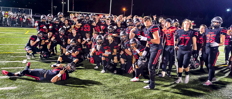The Camas Papermakers celebrated their home football win Saturday night at Doc Harris Stadium. Camas beat Puyallup 17-7 to advance to the state quarterfinals. Photo by Paul Valencia