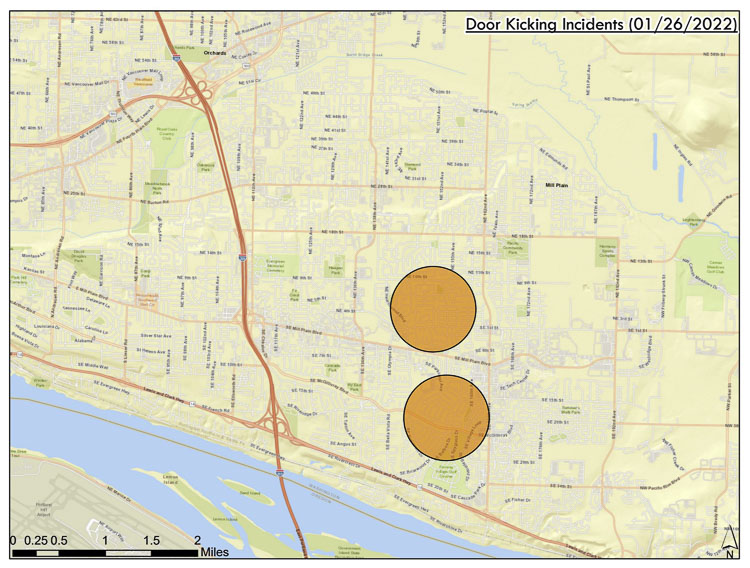 In less than one hour on Jan. 26, VPD officers responded to at least seven of these reports, all between 6-6:47 p.m. and mostly in the Hearthwood Neighborhood in East Vancouver. Photo courtesy Vancouver Police Department