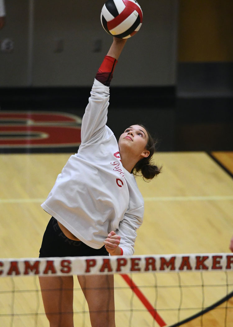 Kendall Mairs, a freshman at Camas, was voted to the all-state team in volleyball in the fall. She also plays basketball with her sister. Kendall’s mom, Heather Paulsen Mairs, was a three-sport athlete at Columbia River High School in the 1990s. Photo courtesy Kris Cavin