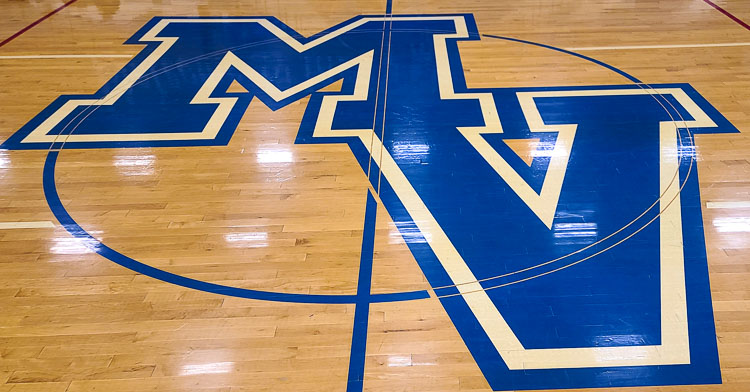 The MV marks the center of the Mountain View High School gymnasium. The Thunderdome is in its final season of sports competition. The gym, and the school, will be demolished after this school year as the new campus is set to open. Photo by Paul Valencia