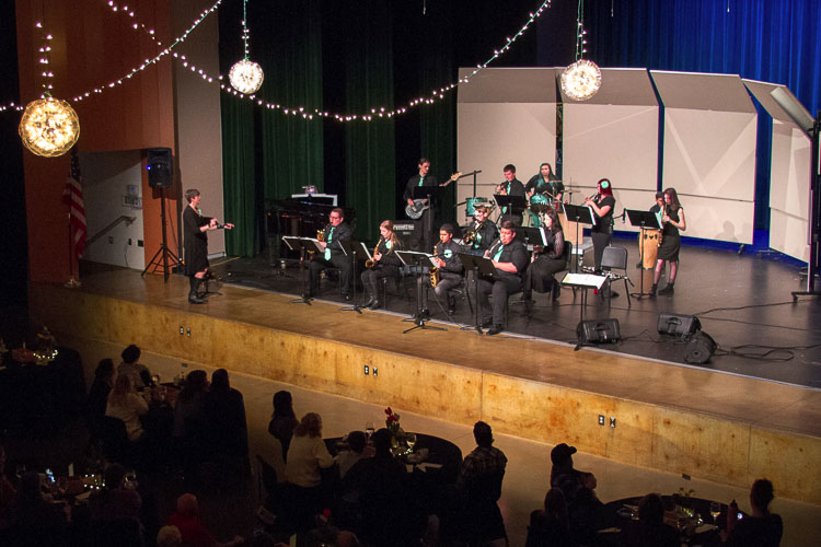 Bryana Steck, WHS band teacher, conducts the Jazz Band in their performance at Taste of Jazz. Photo courtesy Woodland School District