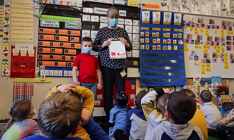 Kindergarten students in Jane Blickenstaff's class at Tukes Valley Primary School learn to track the weather throughout the year. Photo courtesy Battle Ground School District