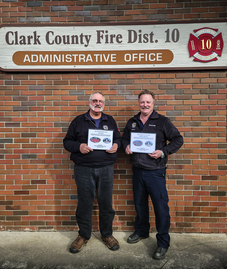 At the Annual Membership meeting of the North Clark Historical Museum in February, Sam Arola and Gordon Brooks, Clark County Fire District 10, were named as the Museum’s 2022 Citizens of the Year for their commitment to the fire department and their commitment to the community. Photo courtesy North Clark Historical Museum