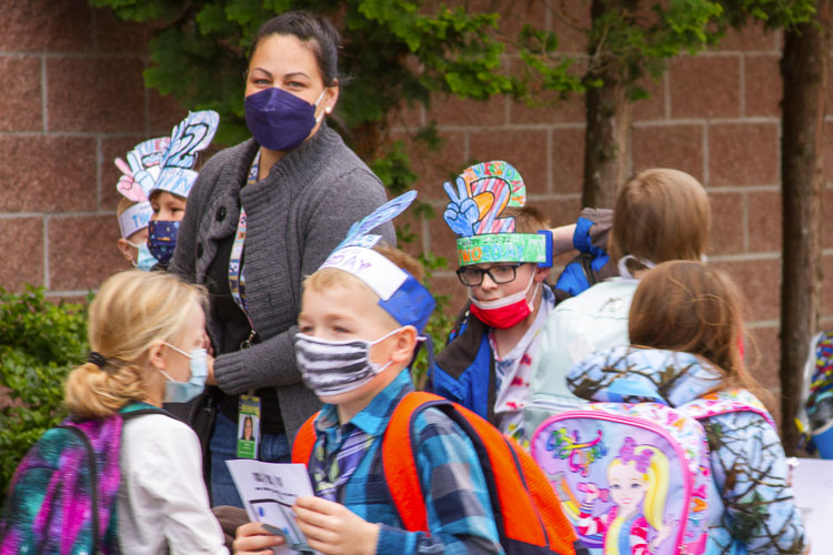 Second graders took part in activities to learn the unique ways date and time work. Photo courtesy Woodland School District